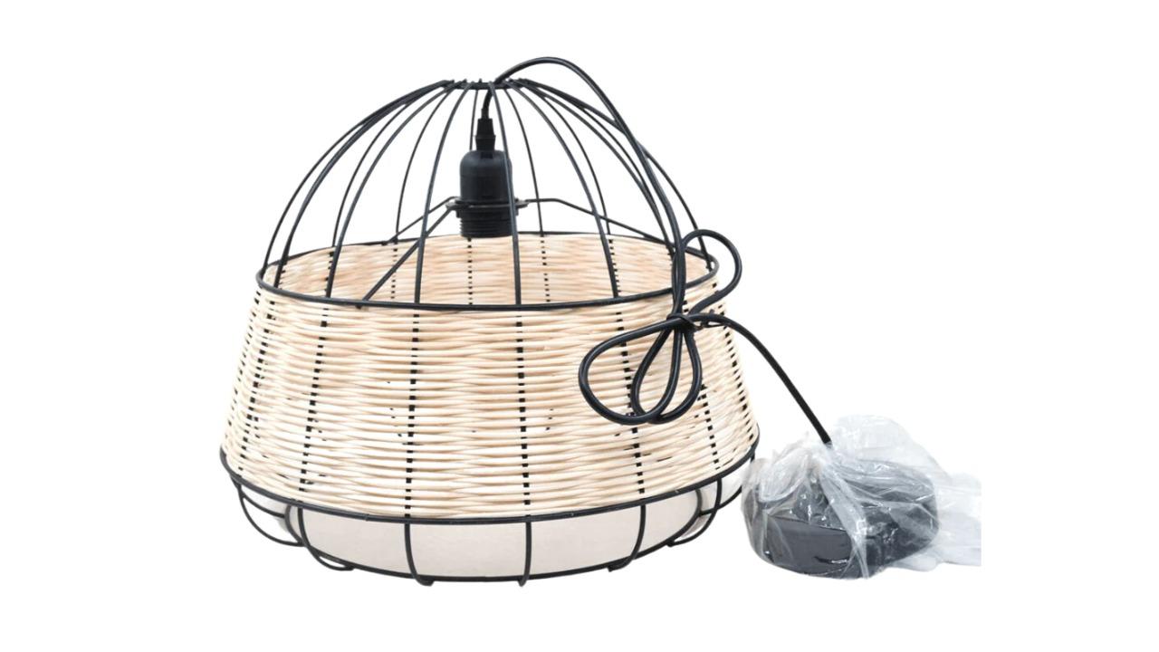 Design Square Cena Rattan Hanging Pendant Light - Black/Natural