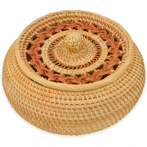 Design Square Rattan Storage Basket Decoration with Lid - Natural