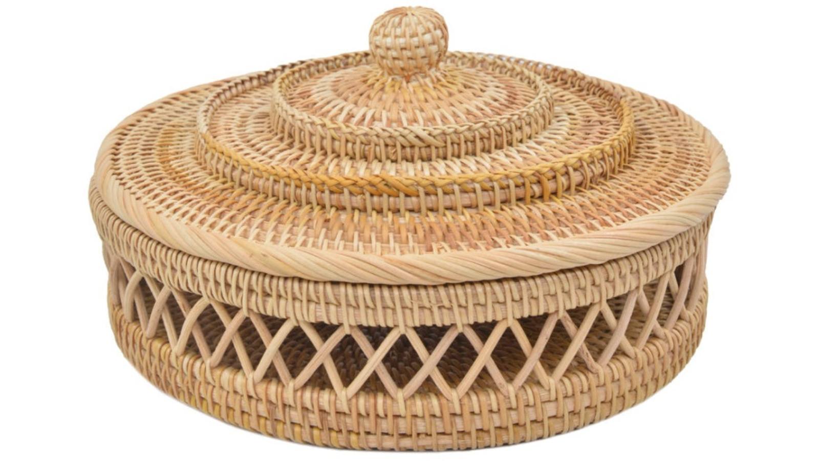 Design Square Hollow Rattan Storage Basket Decoration with Lid - Natural