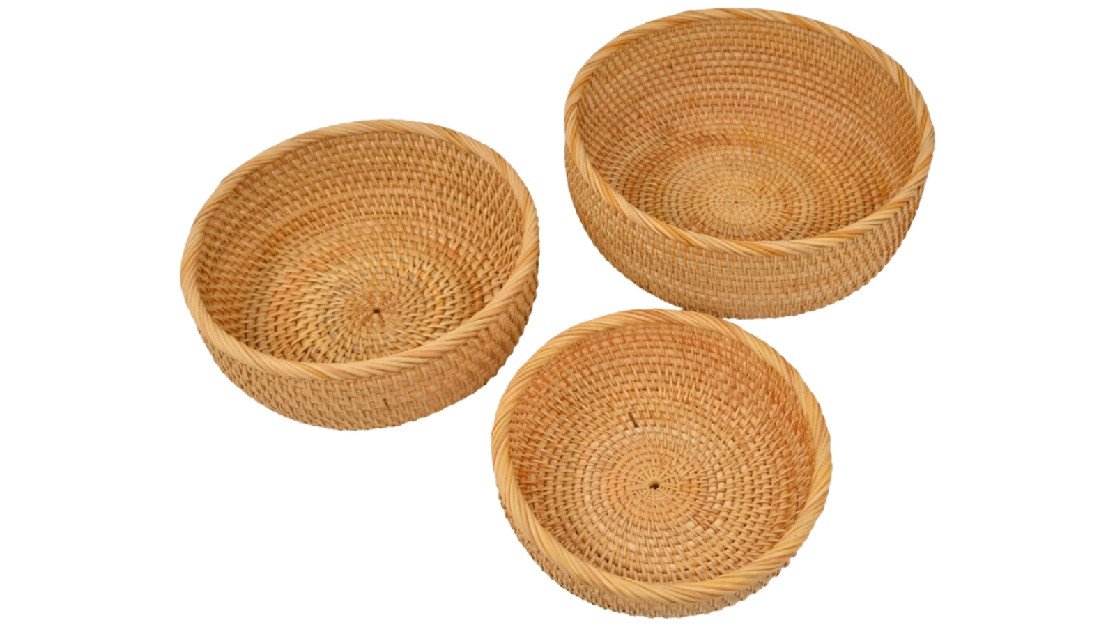 Design Square Set of 3 Rattan Round Storage Basket - Natural