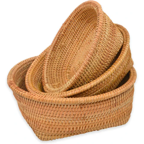 Design Square Set of 3 Rattan Fruit Decoration Basket - Natural