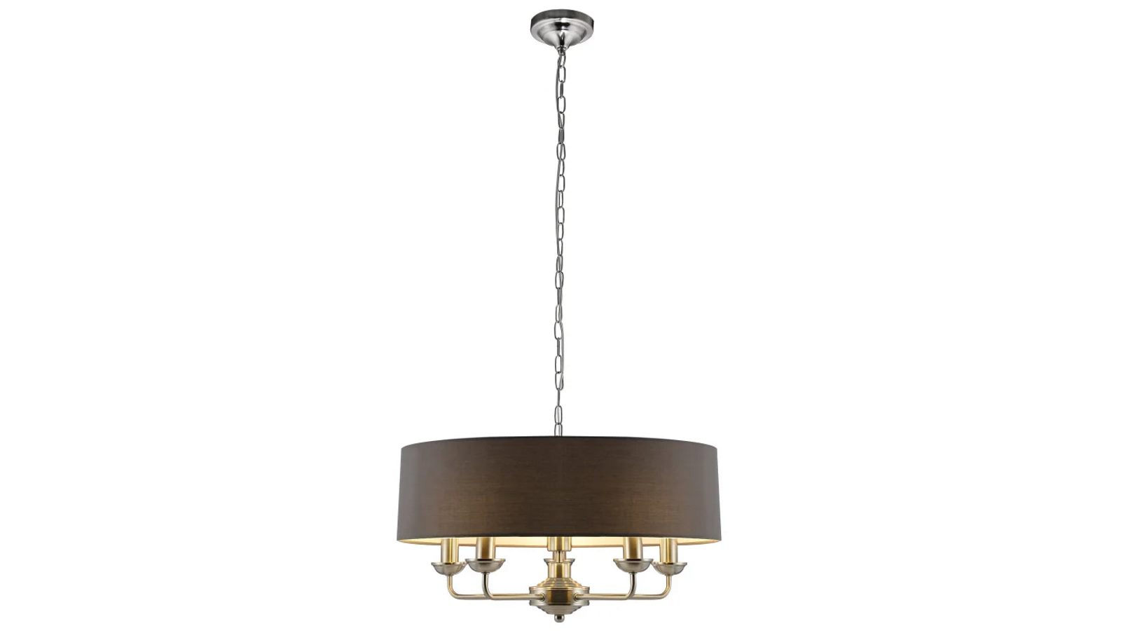 Luminea Elise Moden Large Hanging Chandelier Light - Satin Nickel Grey Shade