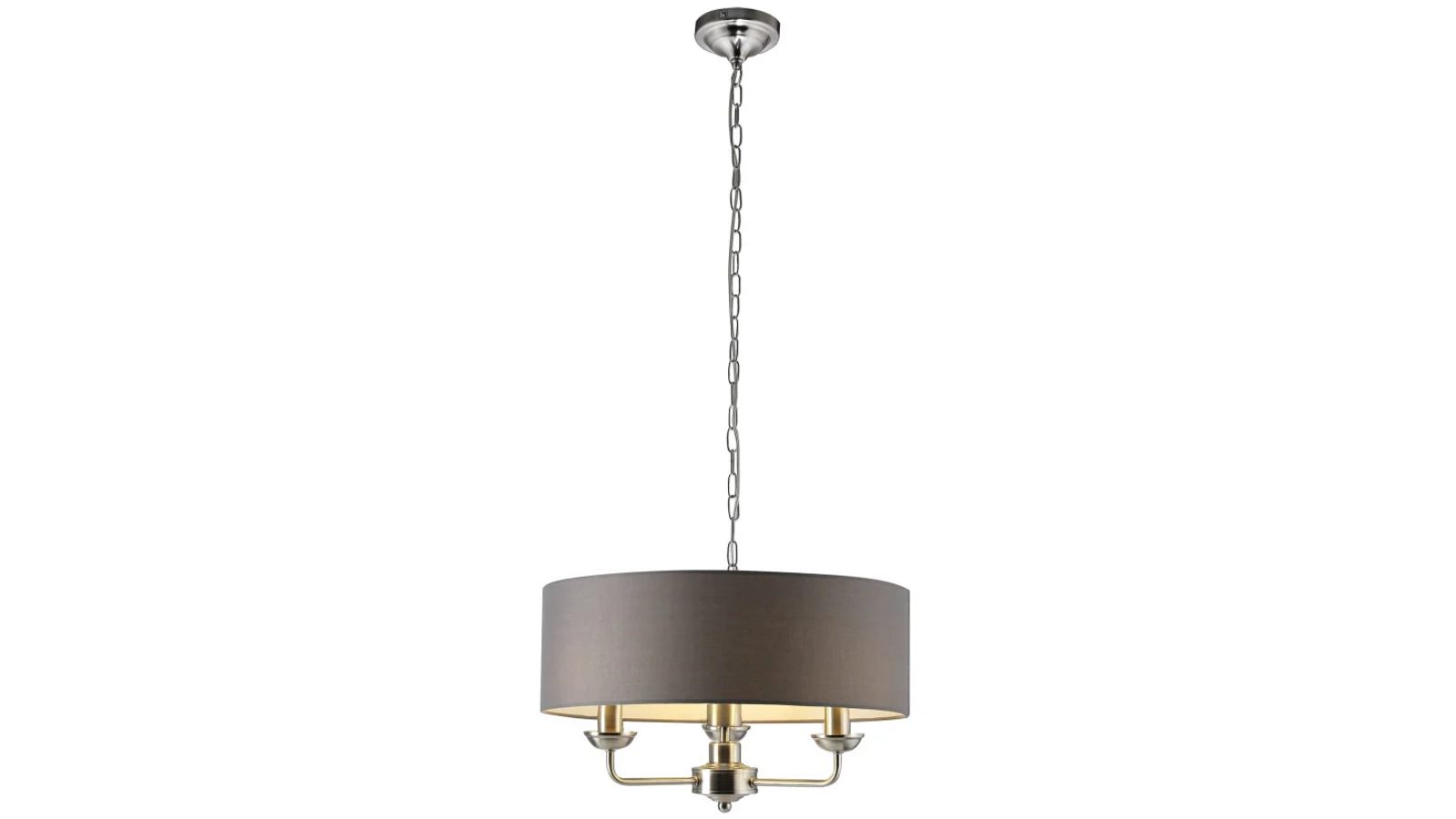 Luminea Elise Moden Small Hanging Chandelier Light - Satin Nickel Grey Shade