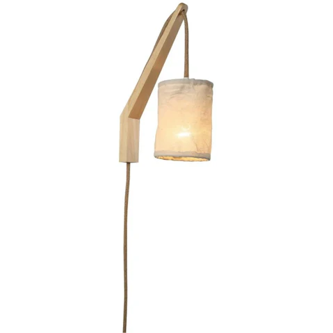 Luminea Alisa Rustic Linen Shade Wood Frame Wall Lamp - Natural