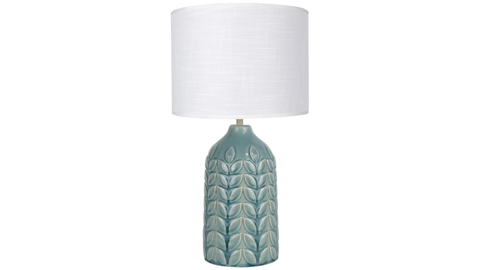 Luminea Benya Contemporary Patterned Linen Drum Shade Ceramic Table Lamp - Blue