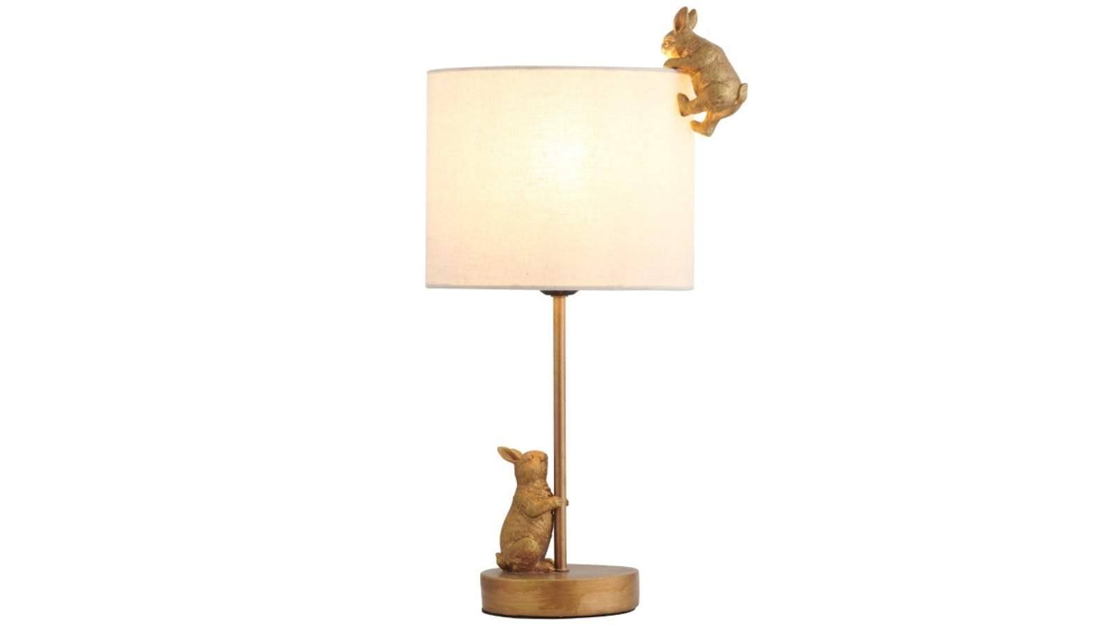 Luminea Fabric Shade Everette Eclectic Accent Table Lamp Light with 2 Rabbit Playing - Gold/White