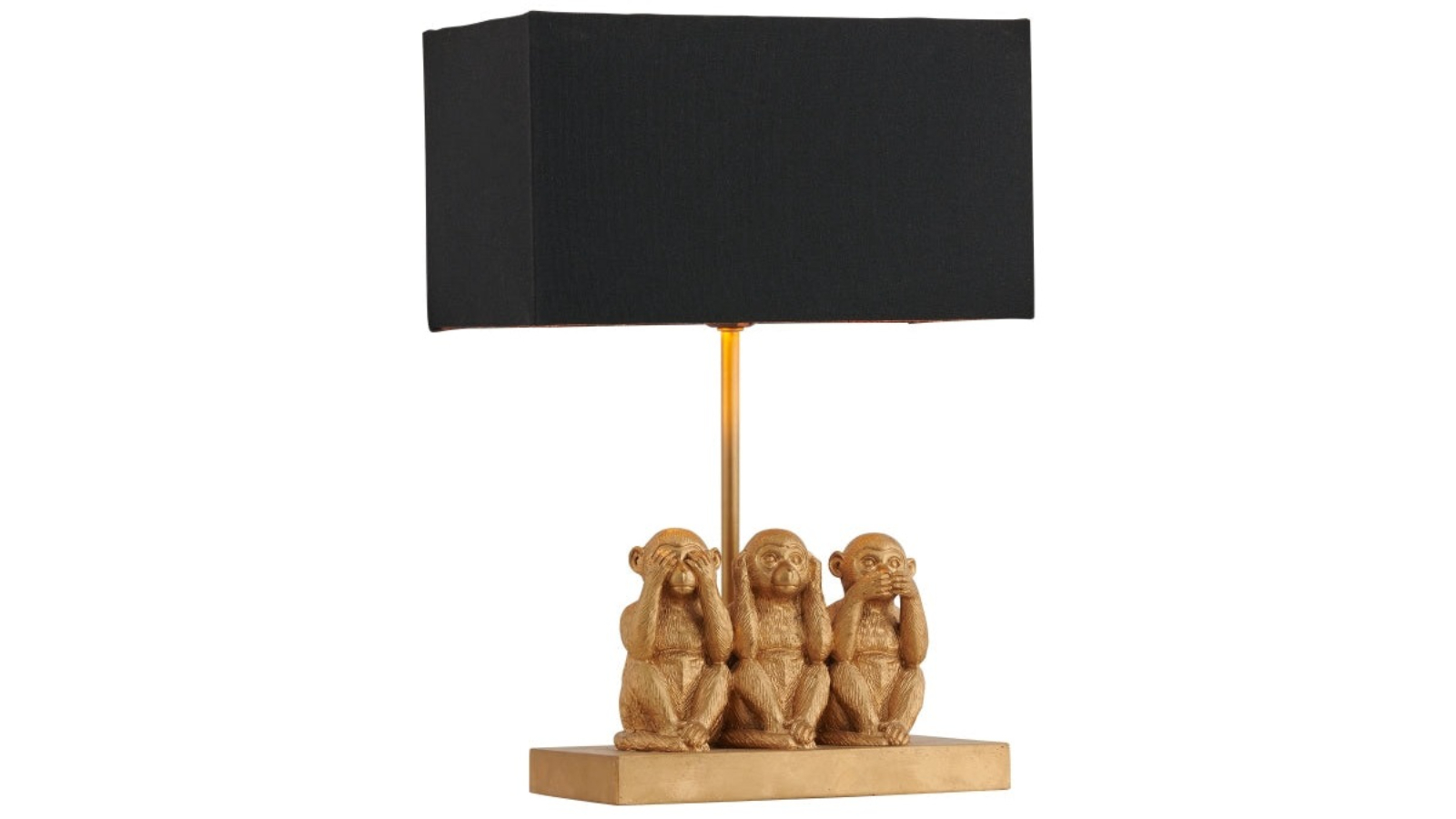 Luminea Fabric Shade Everette Eclectic Accent Table Lamp with 3 Wise Monkey - Gold/Black