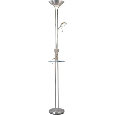 Luminea Metal Myron USB Modern Shade Floor LED Light Lamp - Satin Nickel/Satin Chrome