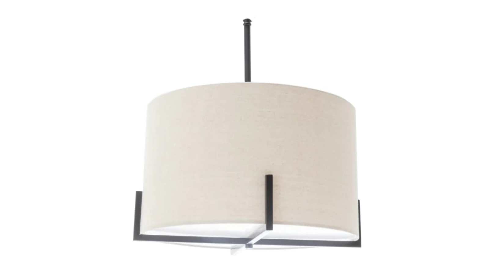 New Oriental Kay Matte Black Square-Edged Metal Pendant Hanging Lamp Off White Linen Shade