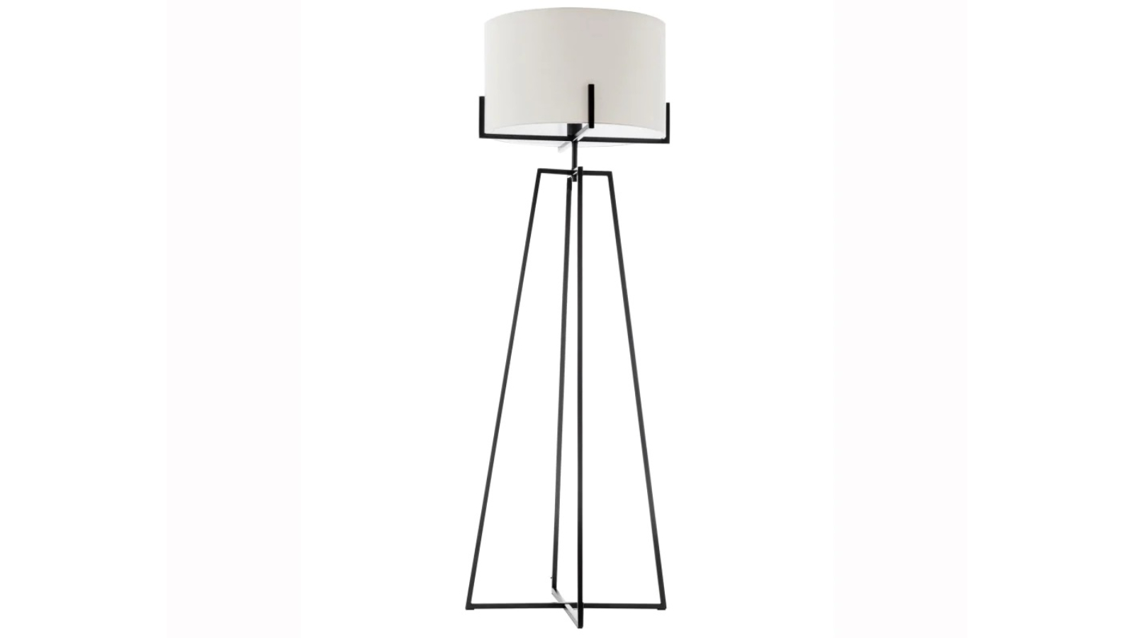 New Oriental Kay Matte Black Square-Edged Metal Dimmable Floor Lamp with Off White Linen Shade