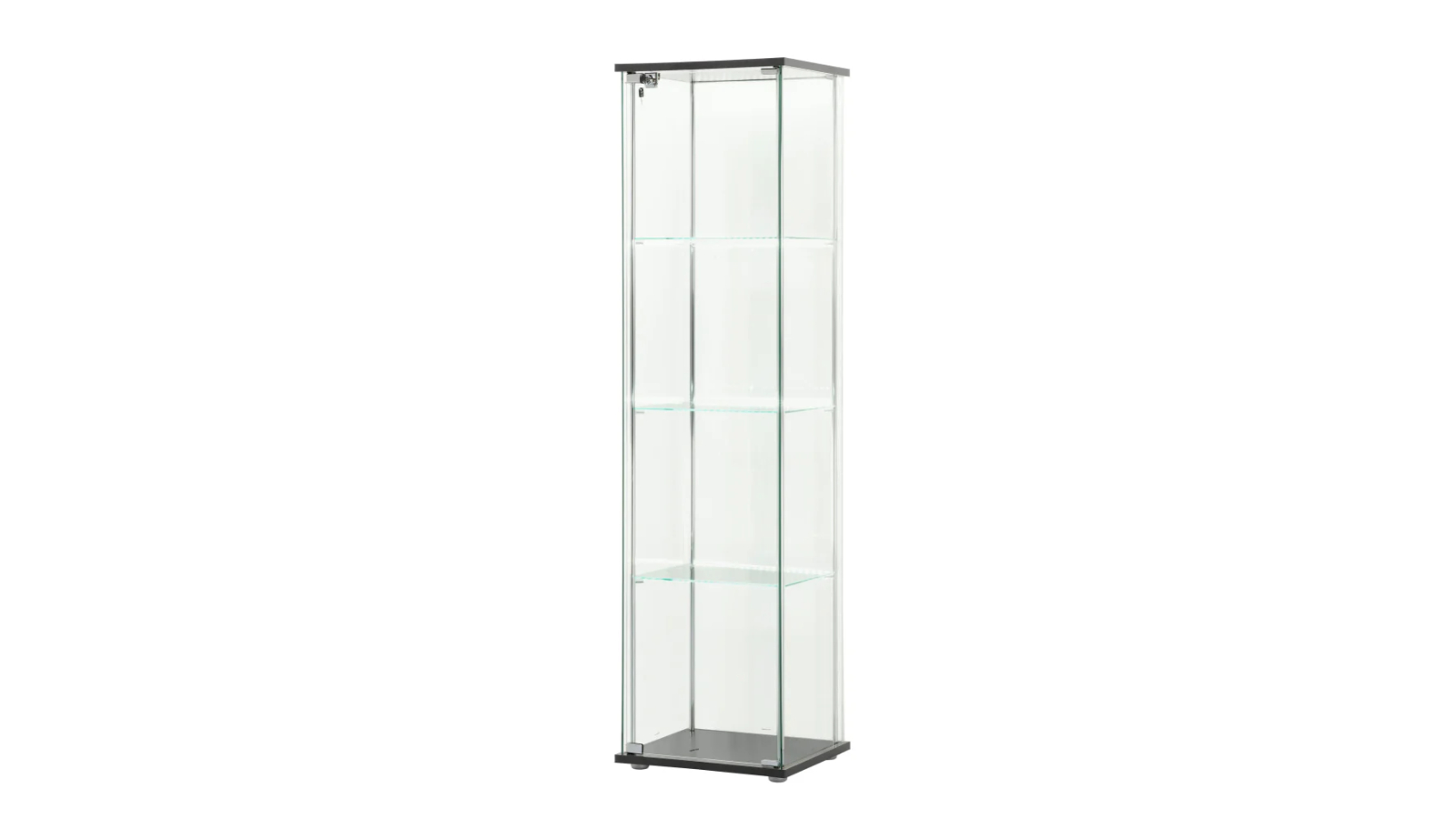 Design Square Jude 4-Tier Black Glass Display Shelf Storage Cabinet with LED Light