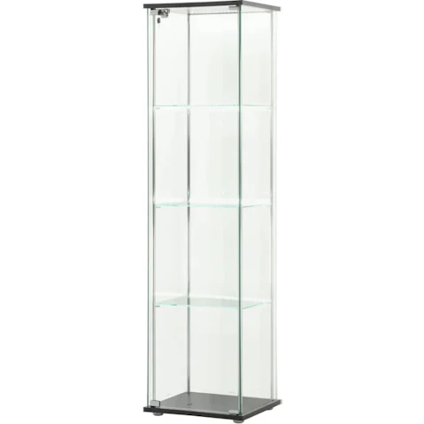 Design Square Jude 4-Tier Black Glass Display Shelf Storage Cabinet with LED Light