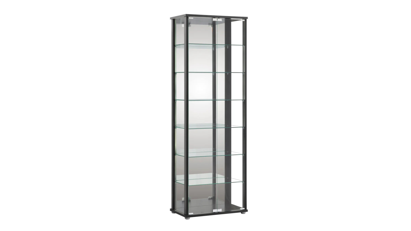 Design Square Jude 7-Tier Black Glass Display Shelf Storage Cabinet with 2-Door - Large 
