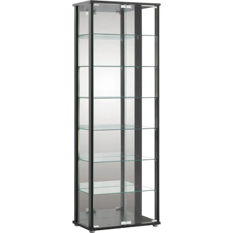 Design Square Jude 7-Tier Black Glass Display Shelf Storage Cabinet with 2-Door - Large