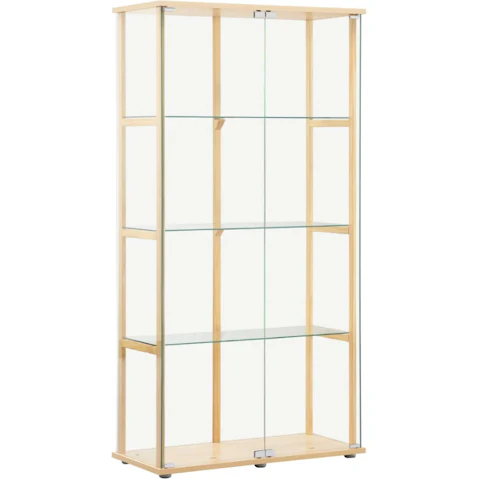 Design Square Jude 4-Tier Glass Display Shelf Storage Cabinet with 2-Door - Beech