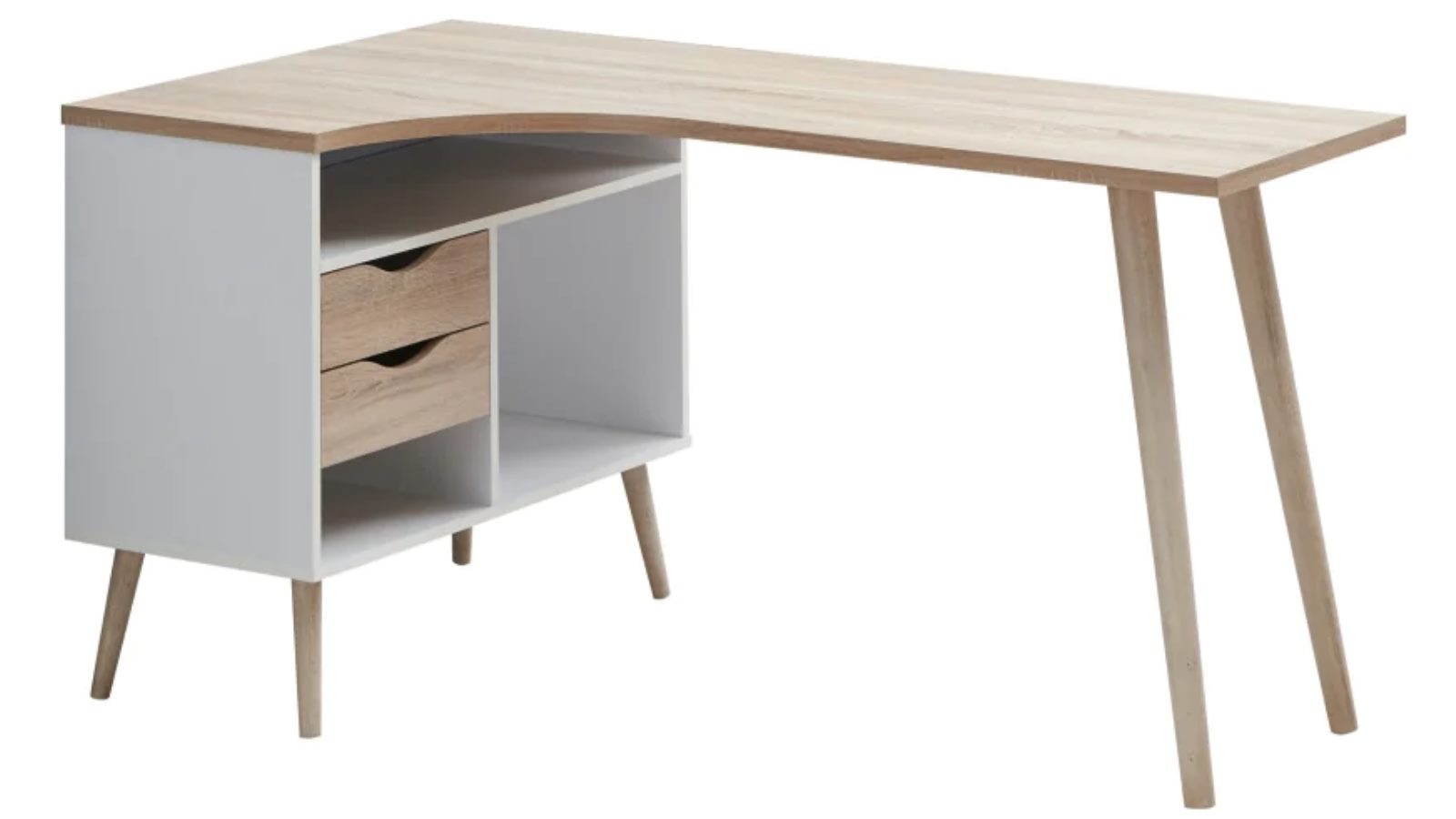 Design Square Purra Modern 2 Drawer Home Office Desk - Oak/White
