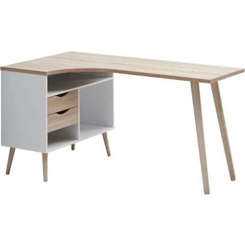 Design Square Purra Modern 2 Drawer Home Office Desk - Oak/White