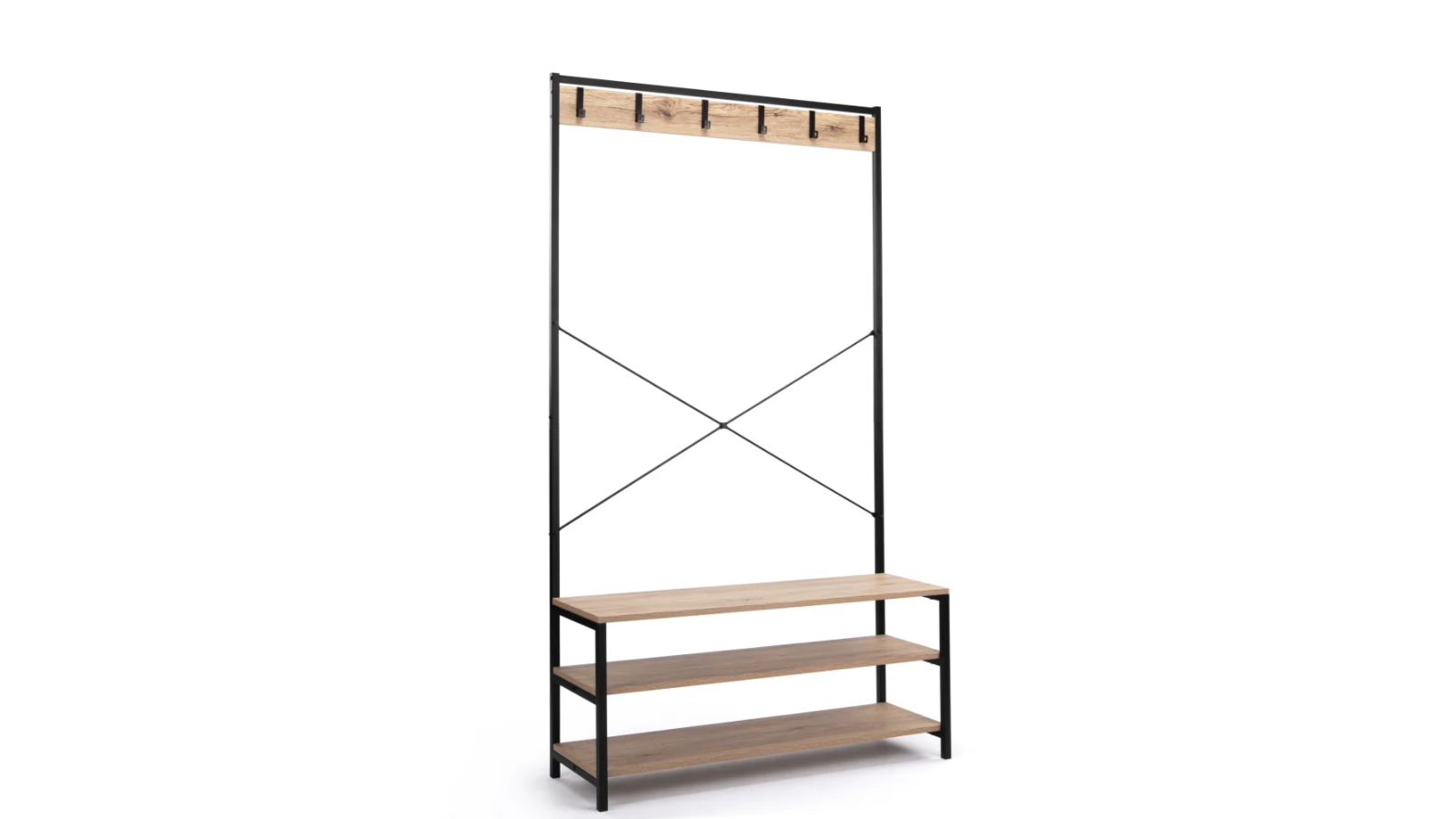 Design Square Nico Tree Coat Rack 3-Tier Shoe Bench Cabinet - Oak/Black