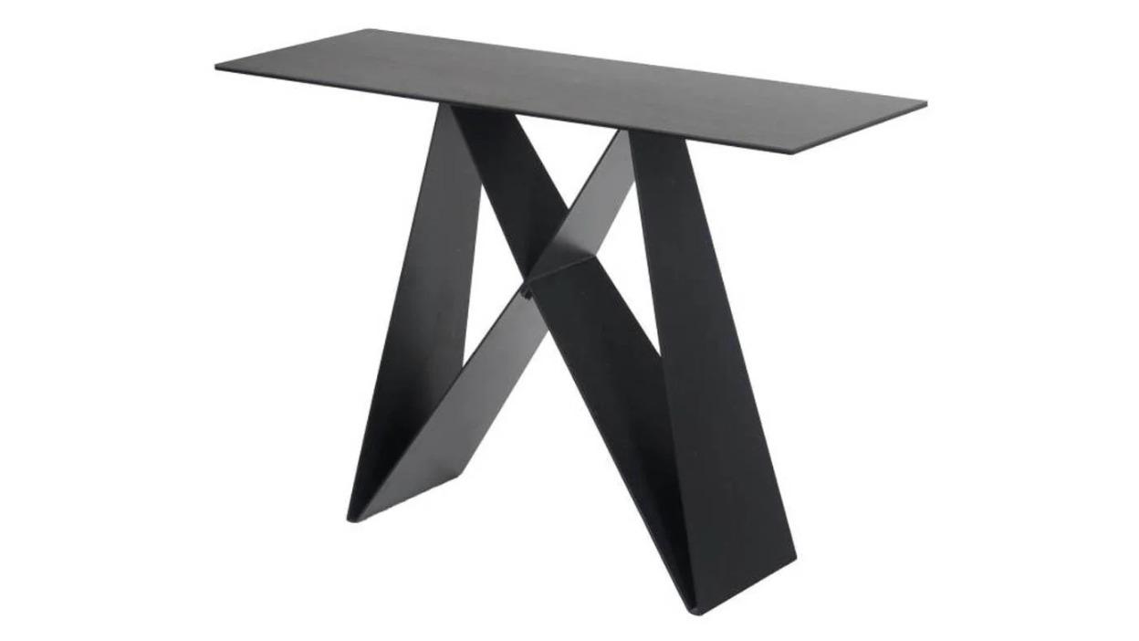 Raimon Furniture Odette Black Metal Frame Shadow Grey Ceramic Rectangular Console Hall Table