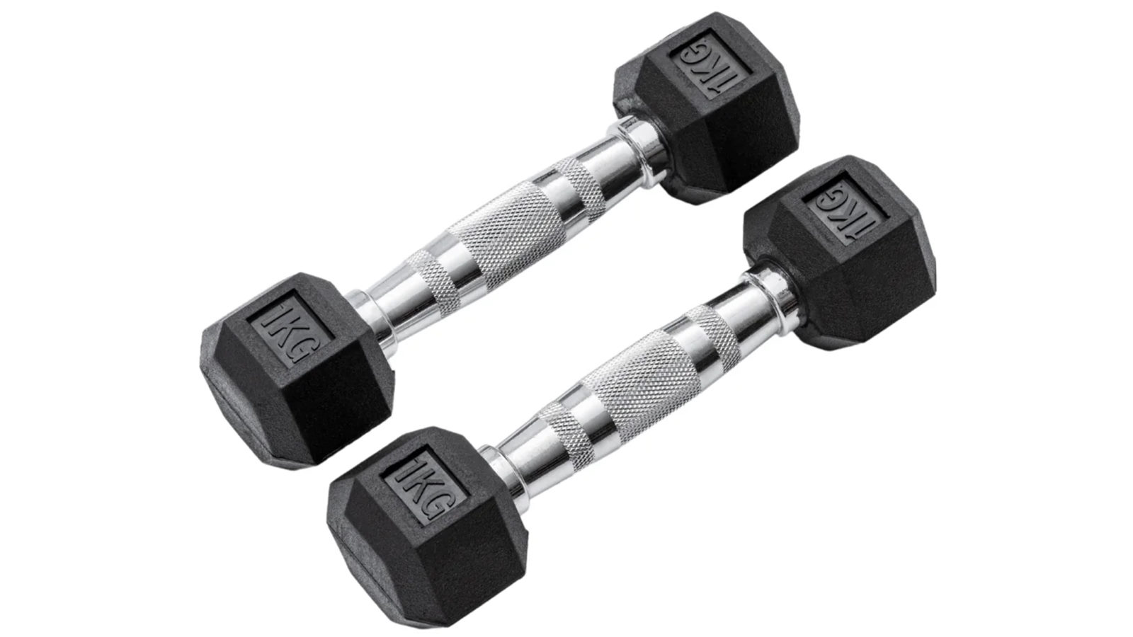 METEOR 1kg Rubber Hex Dumbbells Weights - 1 Pair