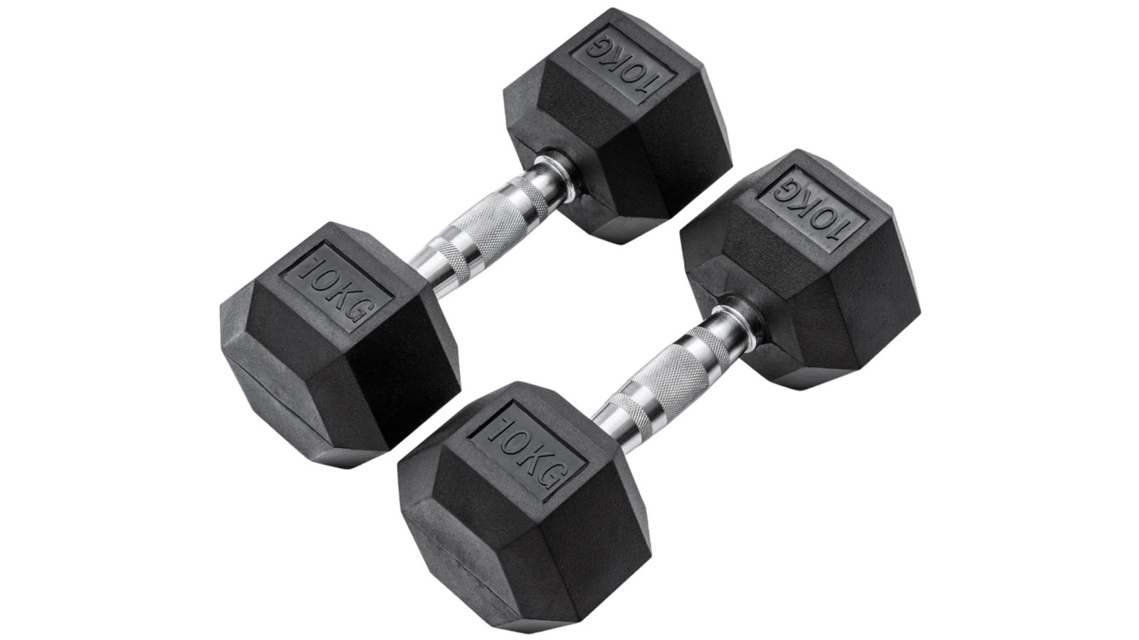 METEOR 10kg Rubber Hex Dumbbells Weights - 1 Pair