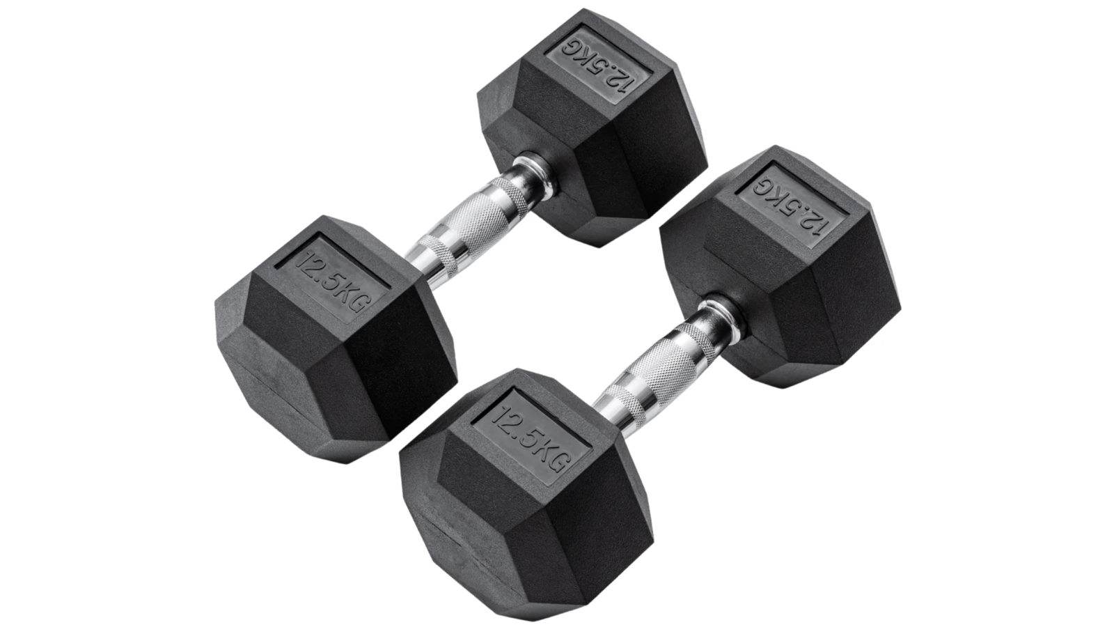 METEOR 12.5kg Rubber Hex Dumbbells Weights - 1 Pair