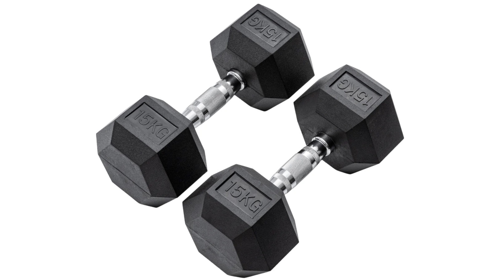 METEOR 15kg Rubber Hex Dumbbells Weights - 1 Pair