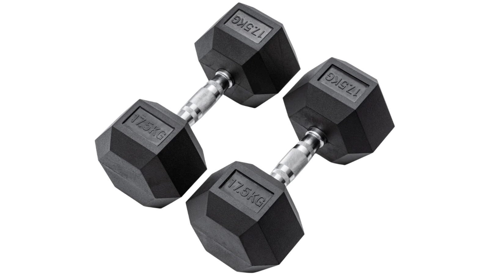 METEOR 17.5kg Rubber Hex Dumbbells Weights - 1 Pair