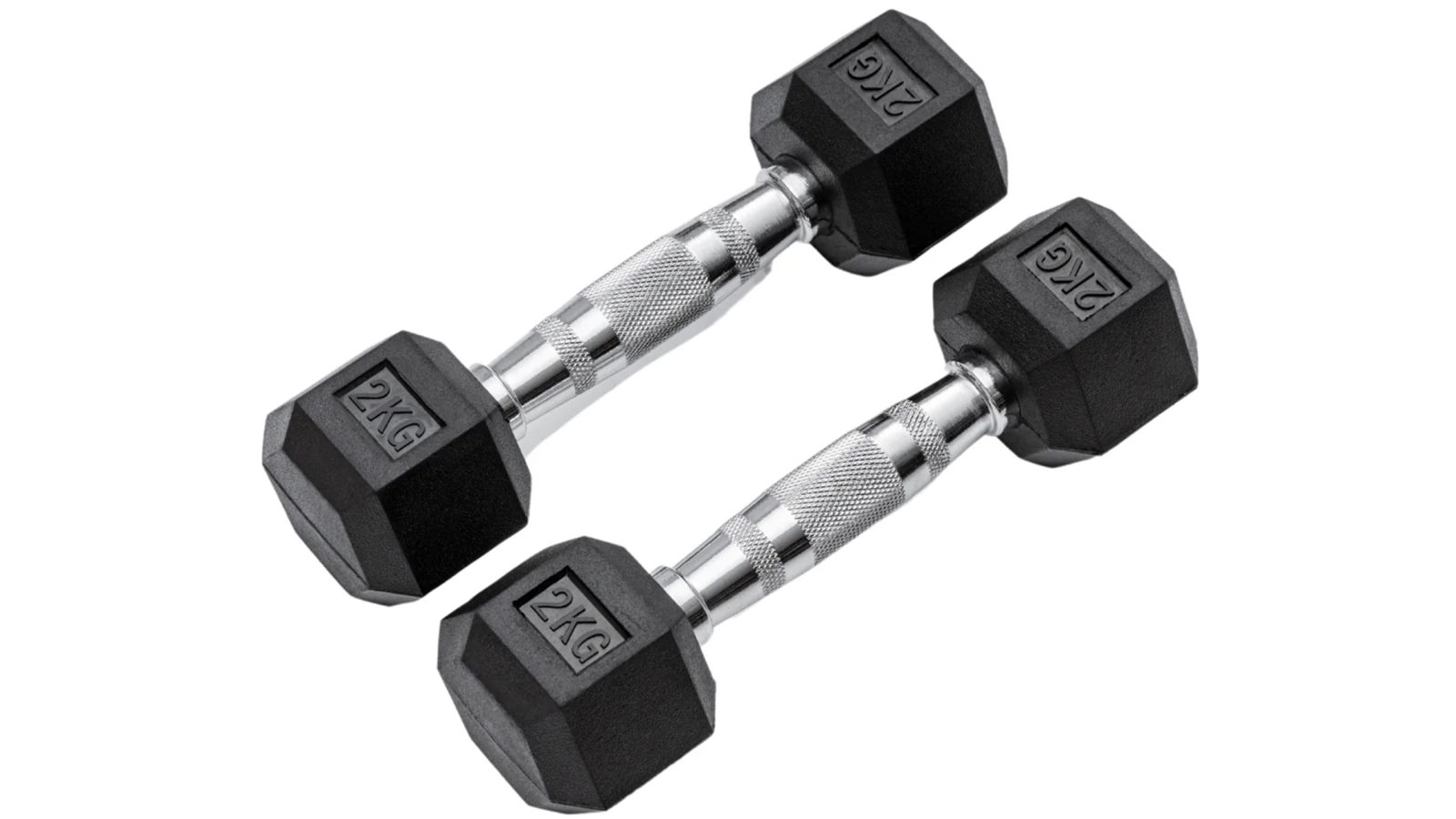 METEOR 2kg Rubber Hex Dumbbells Weights - 1 Pair