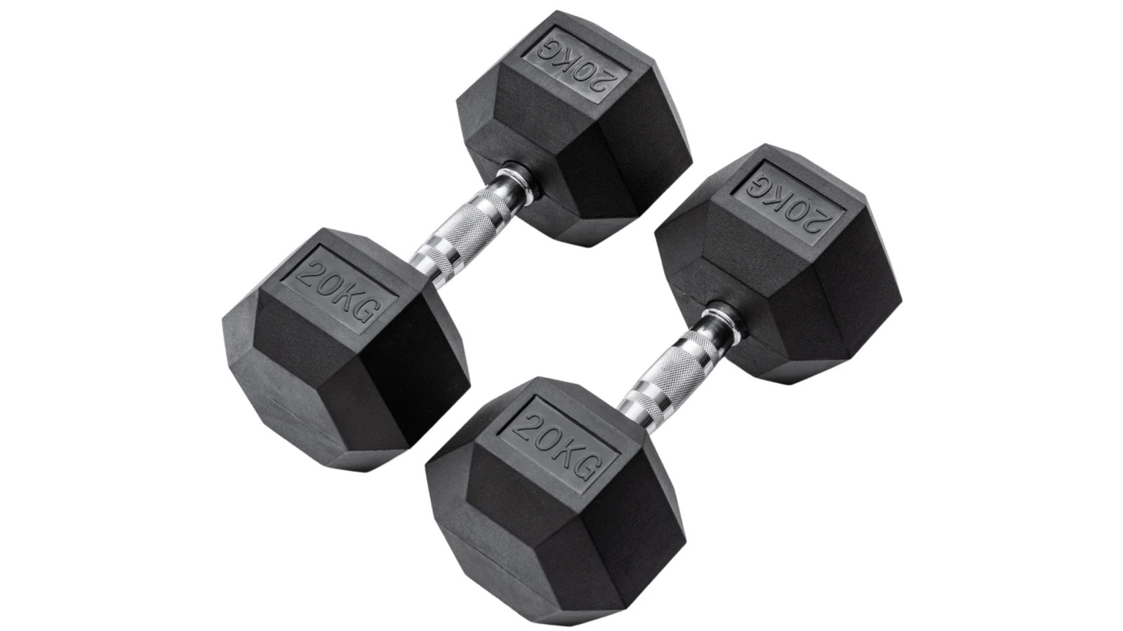 METEOR 20kg Rubber Hex Dumbbells Weights - 1 Pair