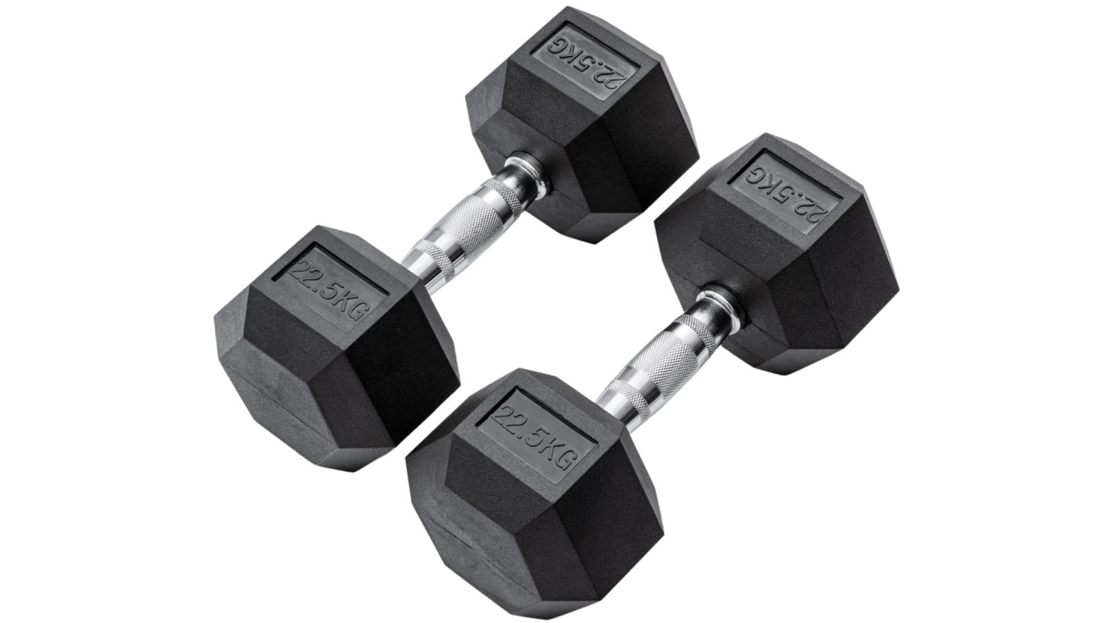 METEOR 22.5kg Rubber Hex Dumbbells Weights - 1 Pair