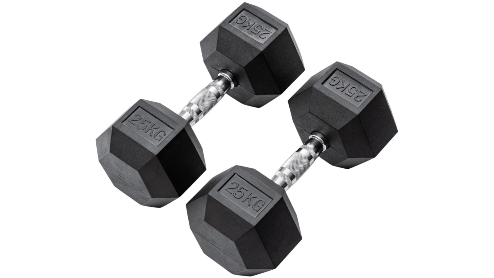 METEOR 25kg Rubber Hex Dumbbells Weights - 1 Pair