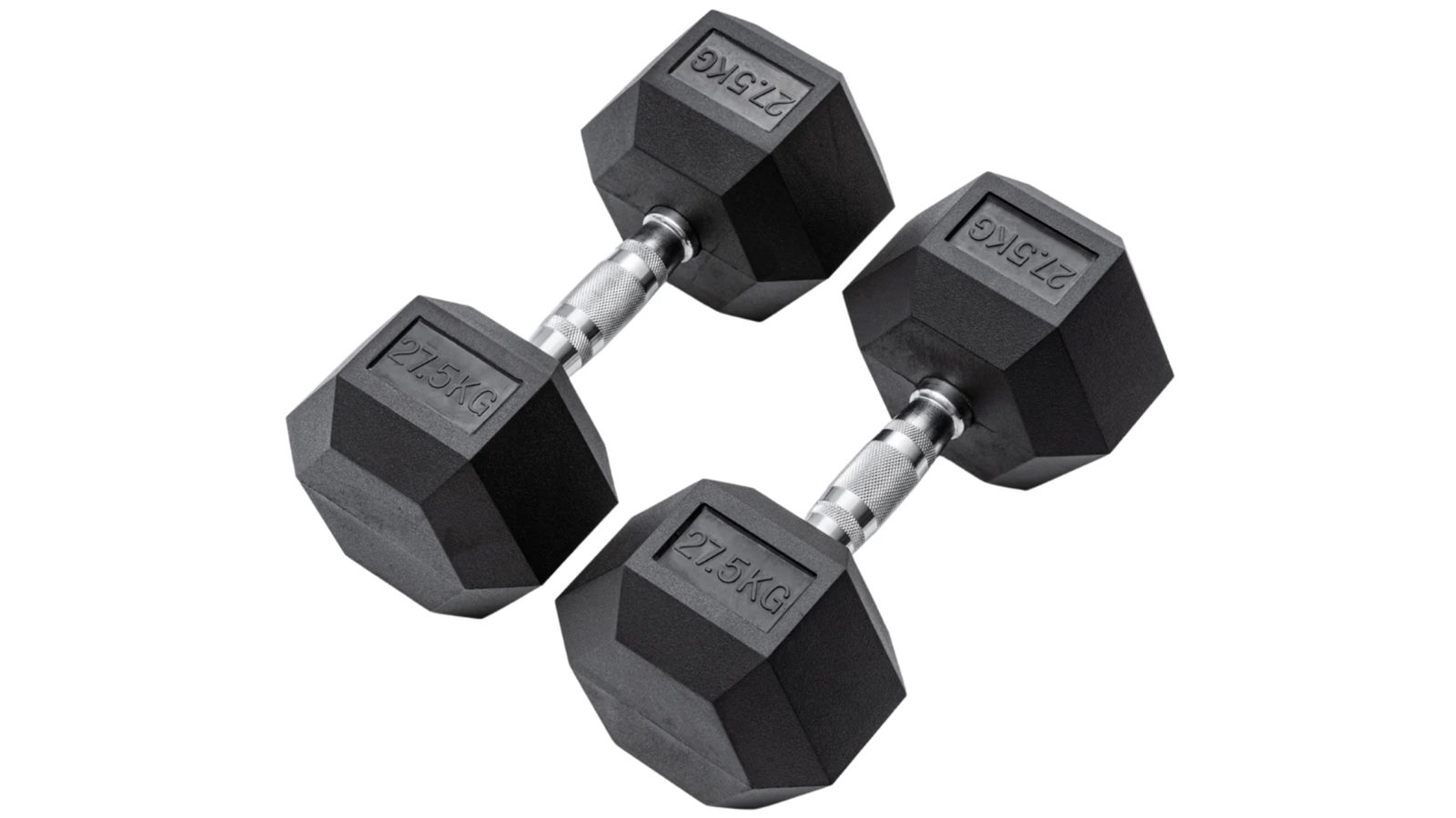 METEOR 27.5kg Rubber Hex Dumbbells Weights - 1 Pair