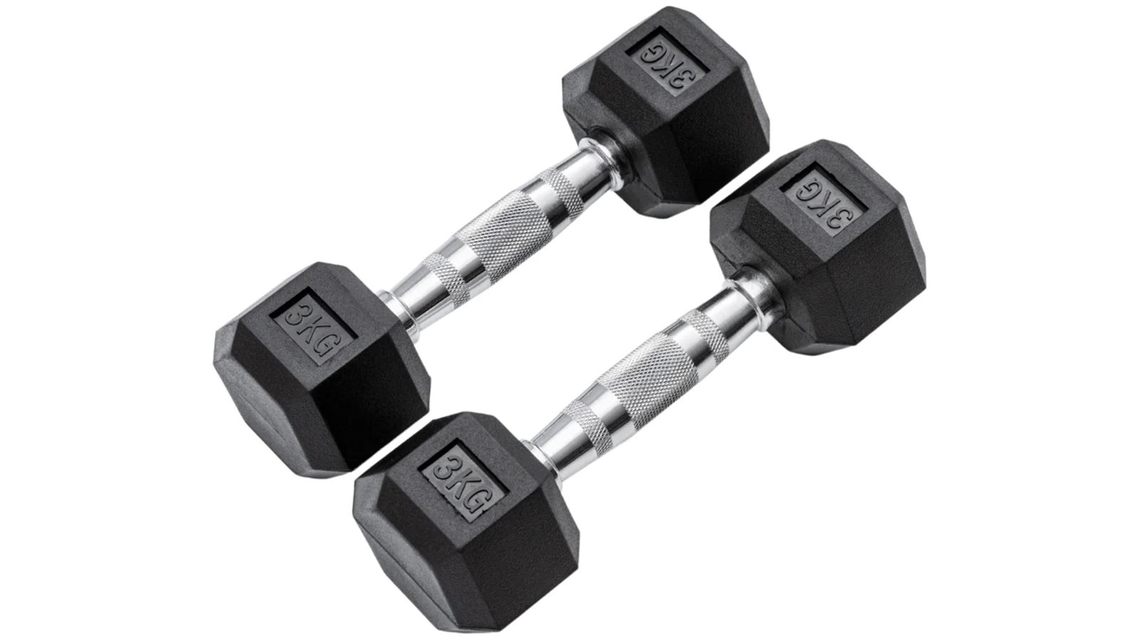 METEOR 3kg Rubber Hex Dumbbells Weights - 1 Pair