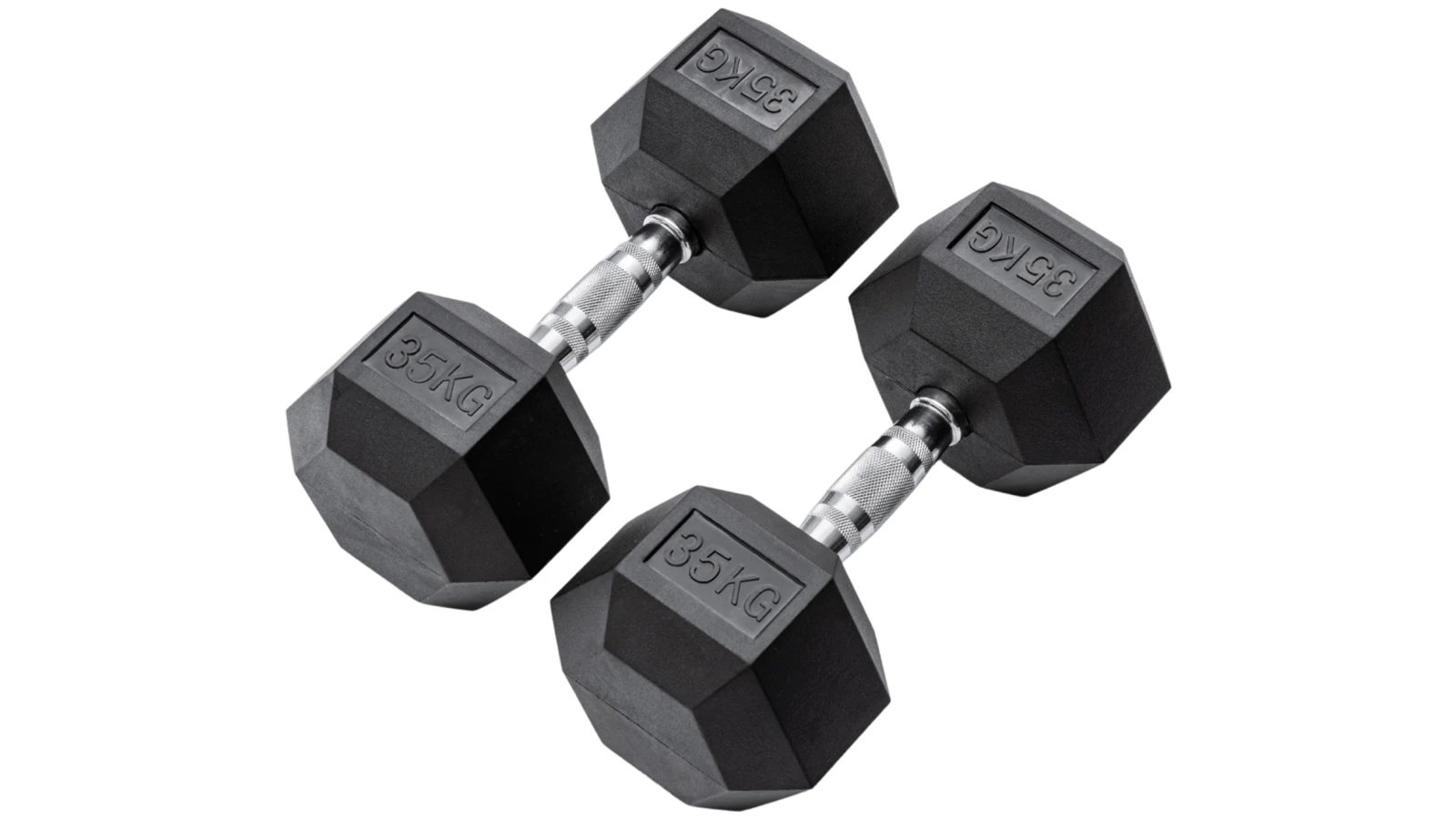 METEOR 35kg Rubber Hex Dumbbells Weights - 1 Pair