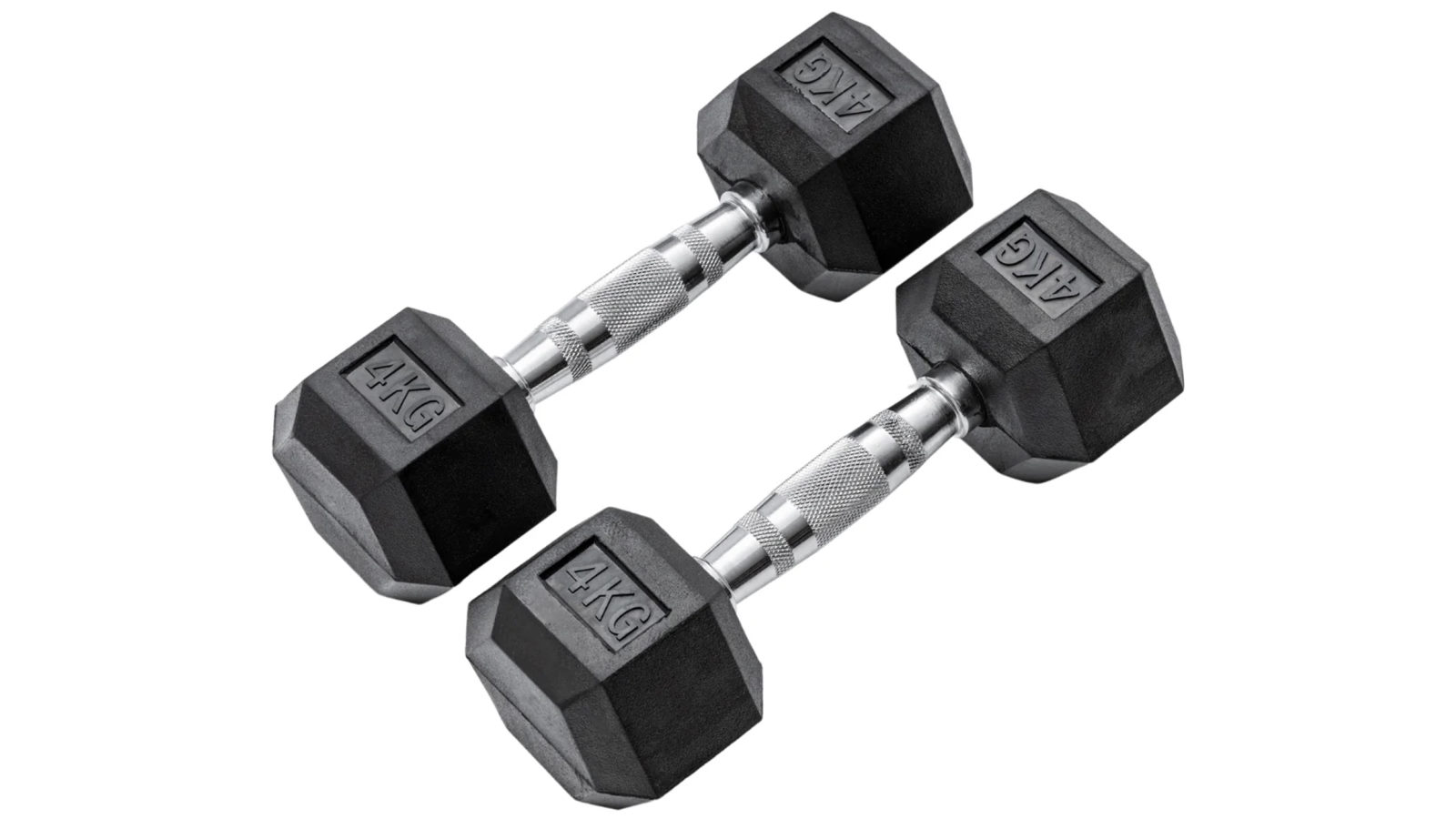 METEOR 4kg Rubber Hex Dumbbells Weights - 1 Pair