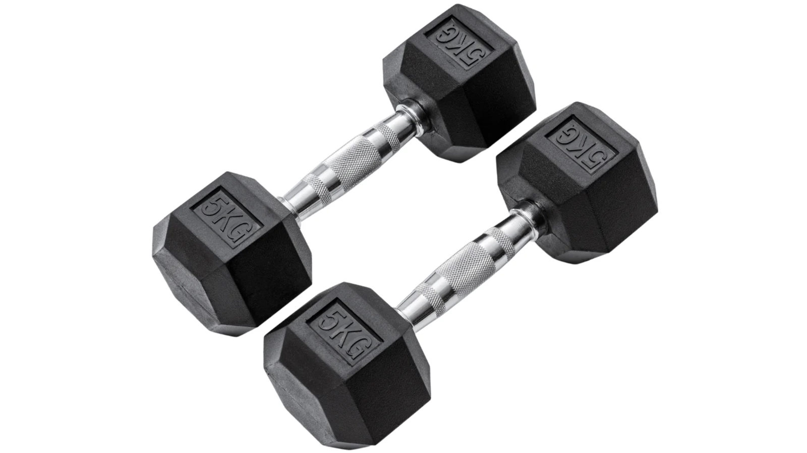 METEOR 5kg Rubber Hex Dumbbells Weights - 1 Pair