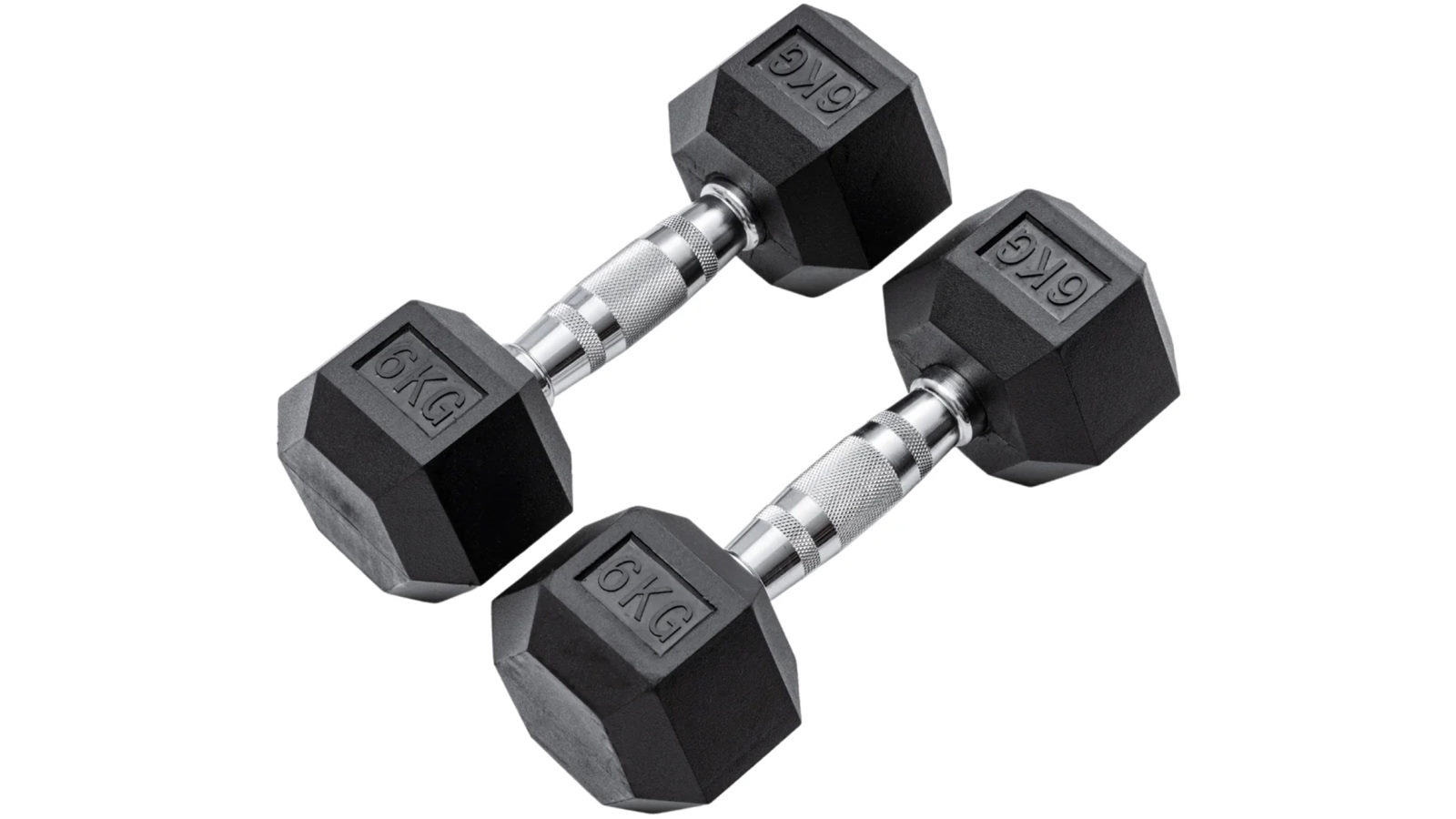 METEOR 6kg Rubber Hex Dumbbells Weights - 1 Pair