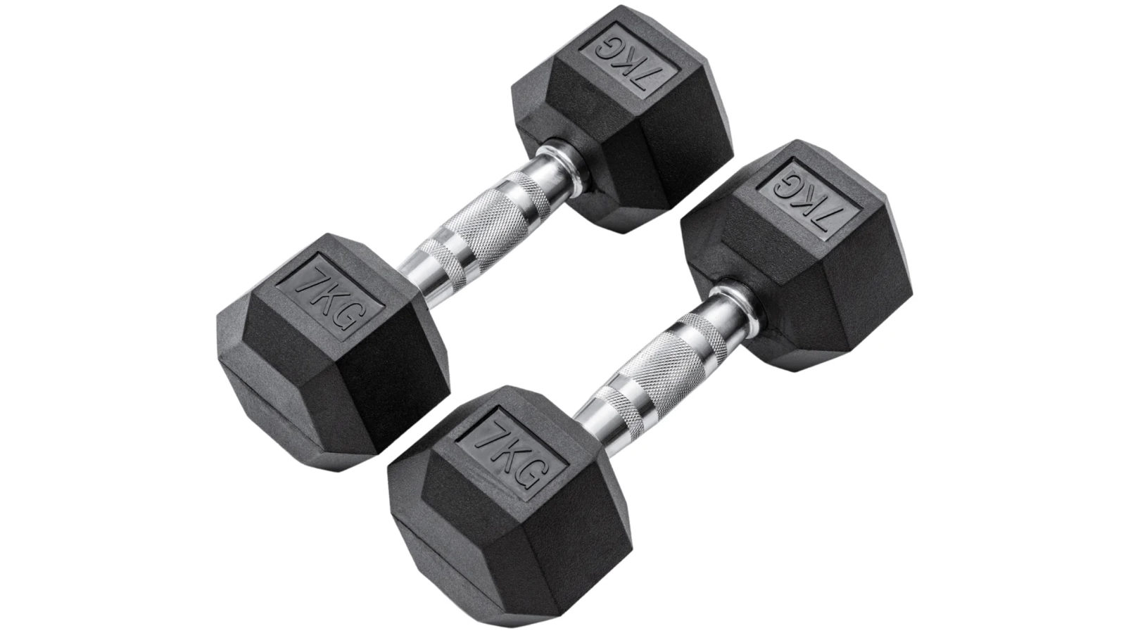 METEOR 7kg Rubber Hex Dumbbells Weights - 1 Pair