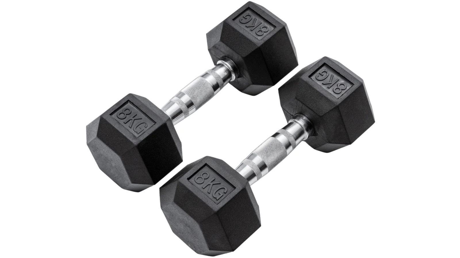 METEOR 8kg Rubber Hex Dumbbells Weights - 1 Pair