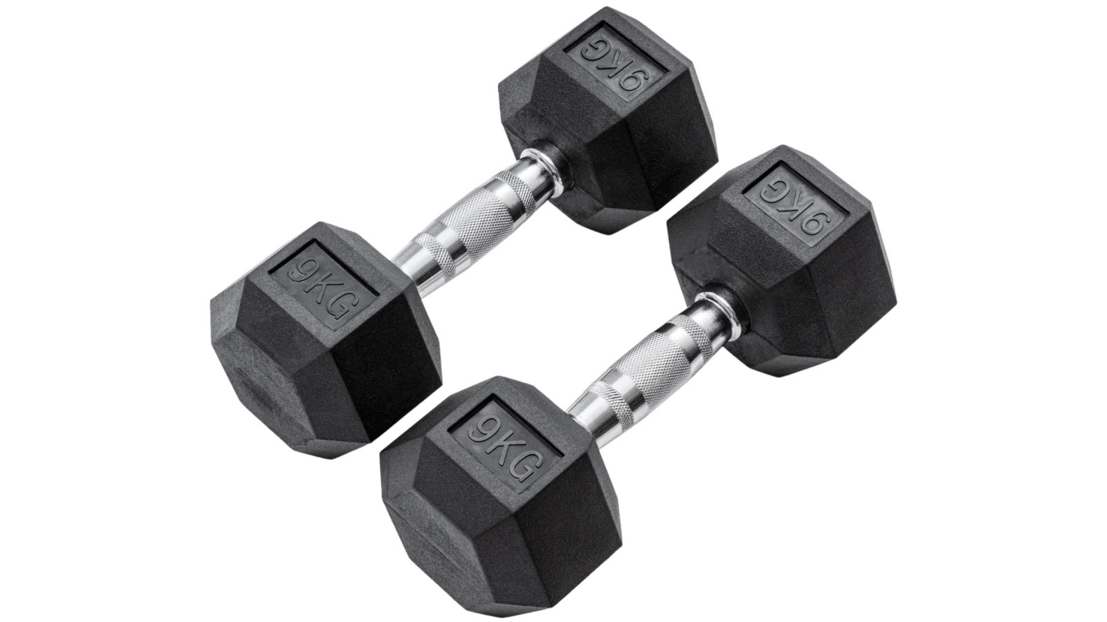 METEOR 9kg Rubber Hex Dumbbells Weights - 1 Pair