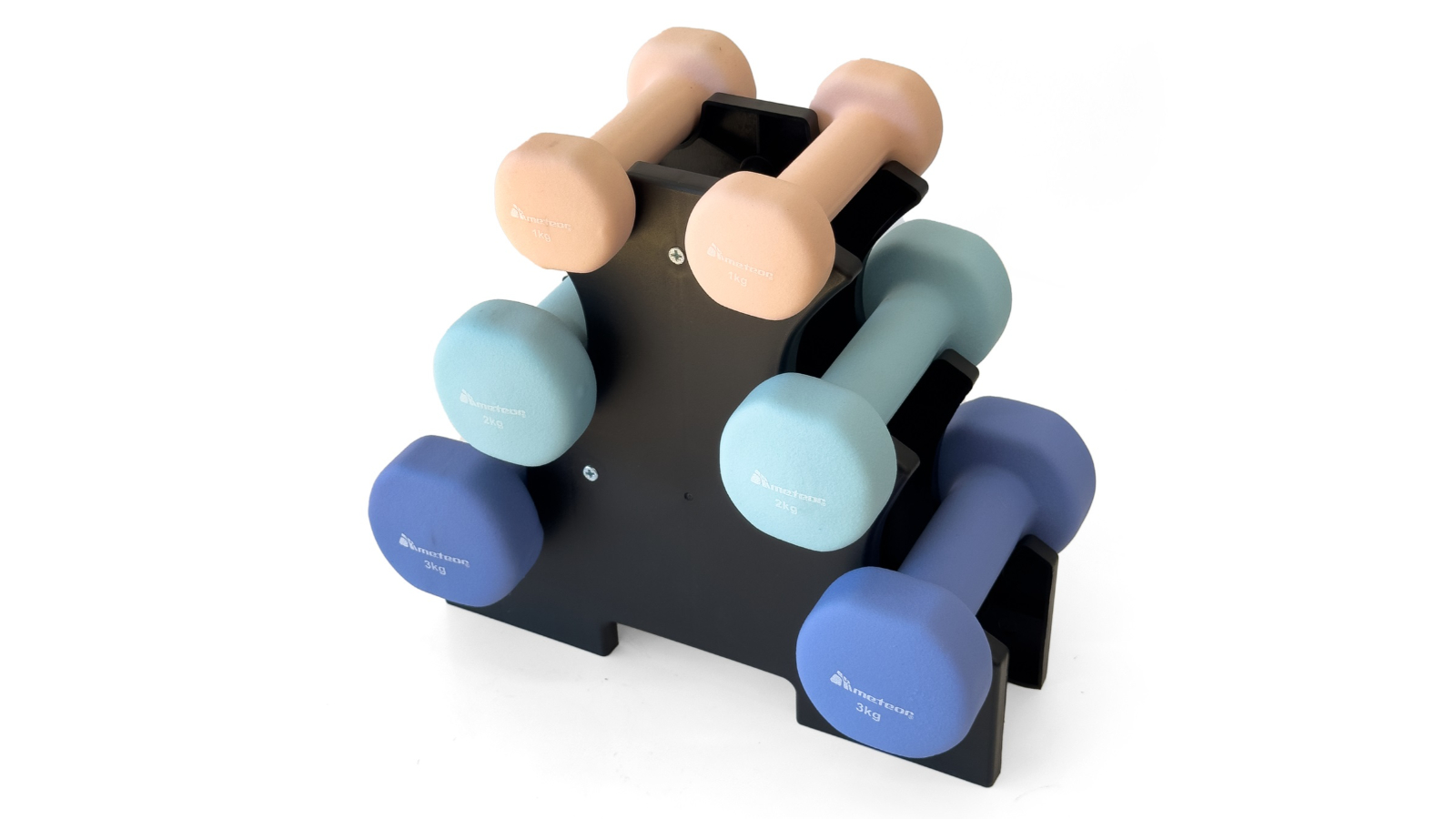 Meteor For The Winners 1kg/2kg/3kg Flat Bottom Neoprene Dumbbell Set with Storage Rack
