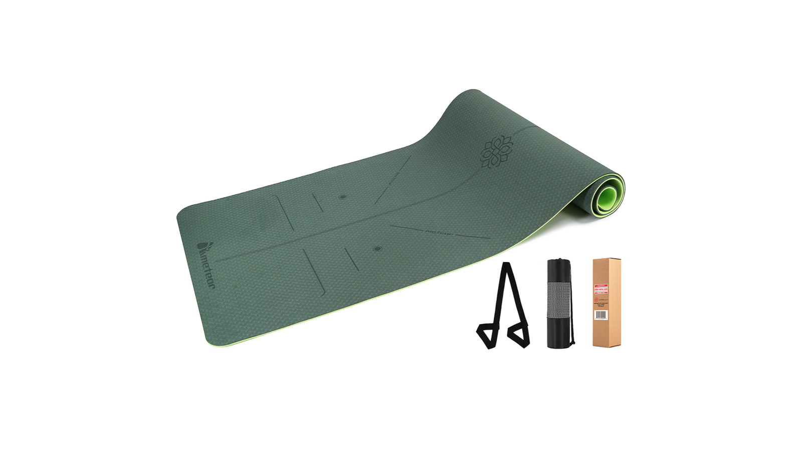 Meteor For The Winners 183 x 65cm Non-slip TPE Yoga Mat in 6mm - Dark Green