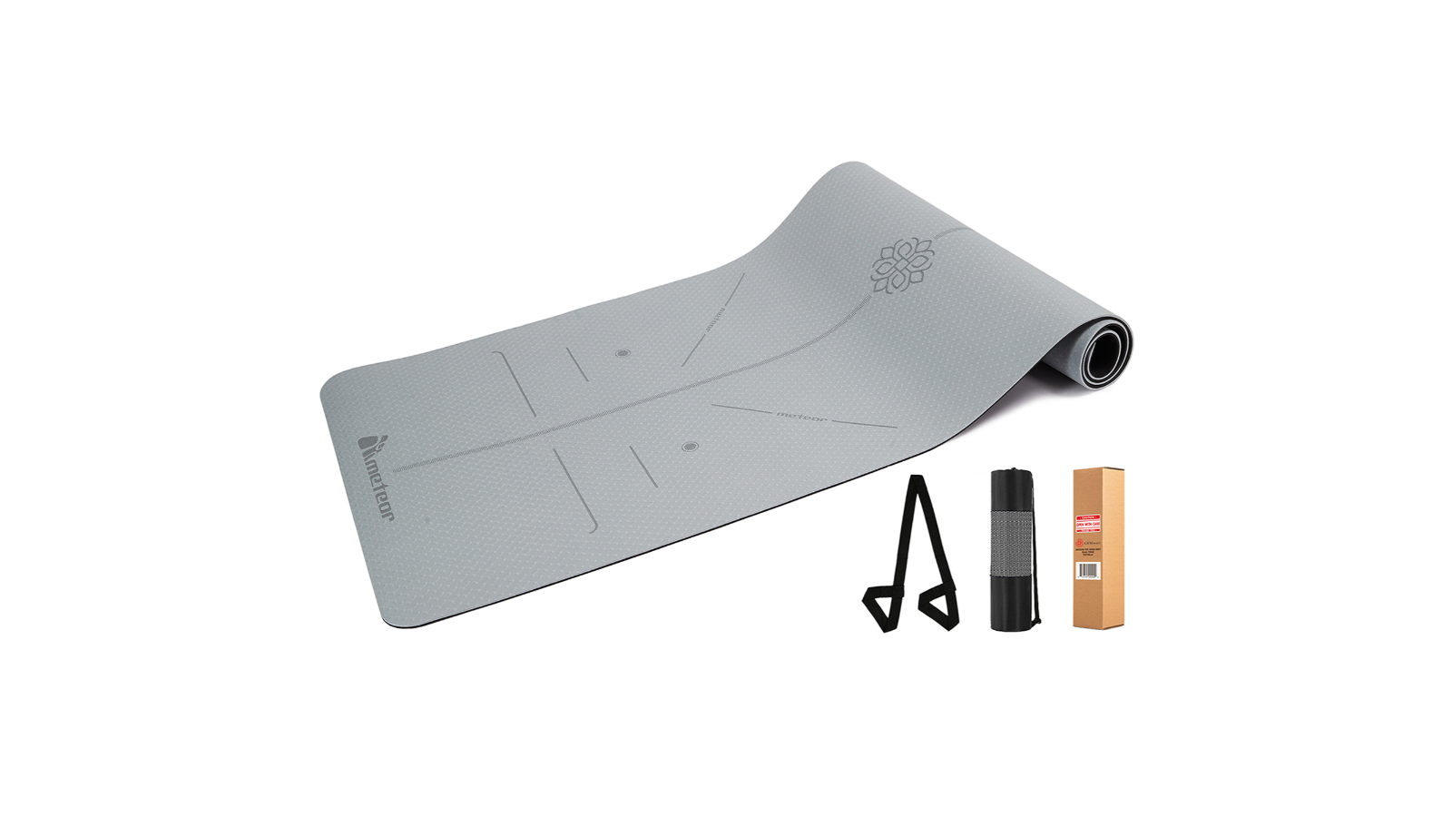 Meteor For The Winners 183 x 65cm Non-slip TPE Yoga Mat in 6mm - Grey Black
