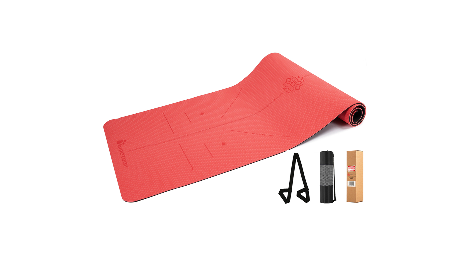 Meteor For The Winners 183 x 65cm Non-slip TPE Yoga Mat in 6mm - Red Grey