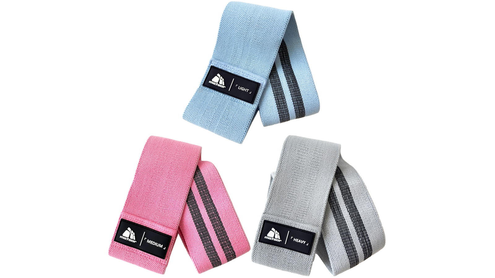 Meteor For The Winners Non-Slip Elastic Fabric Resistance Band Set - Dynamic Blue/Rosy Pink/Solid Grey