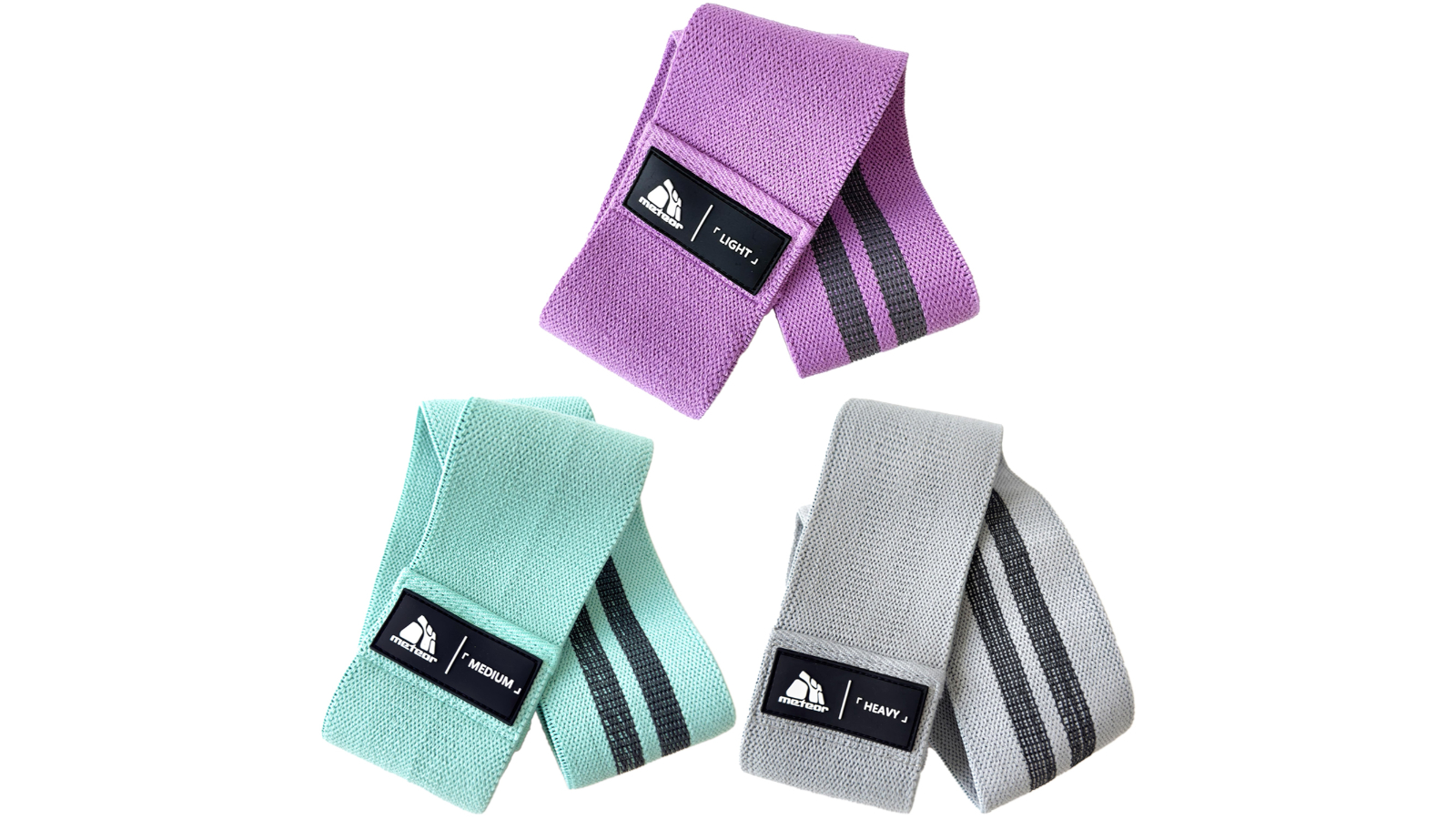 Meteor For The Winners Non-Slip Elastic Fabric Resistance Band Set - Elegant Purple/Refreshing Mint/Solid Grey