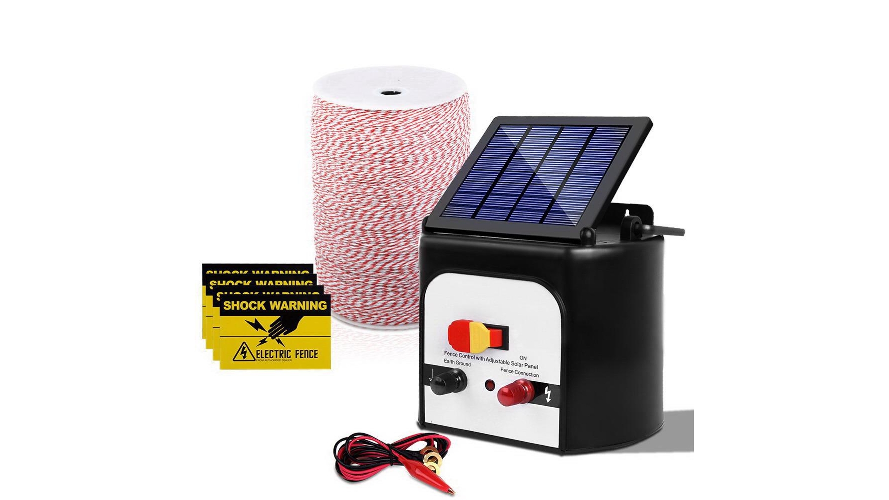 Giantz 8km Solar Fence Energiser + 2km Poly Fencing Wire Tape