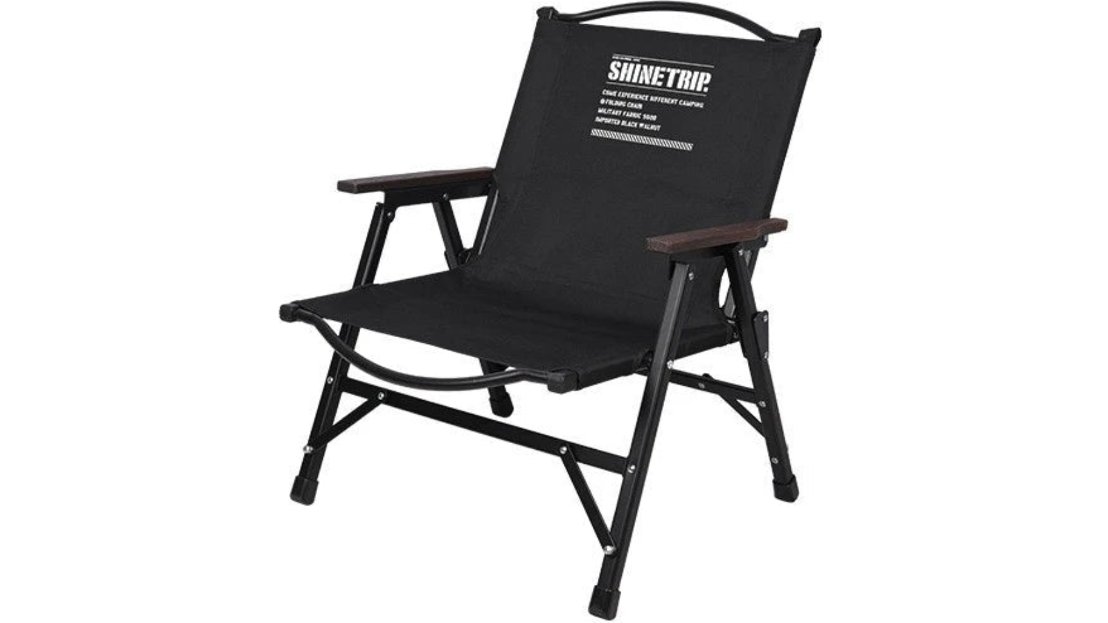 NNEOBA Black Kermit-Style Outdoor Folding Chair with Oak Armrests