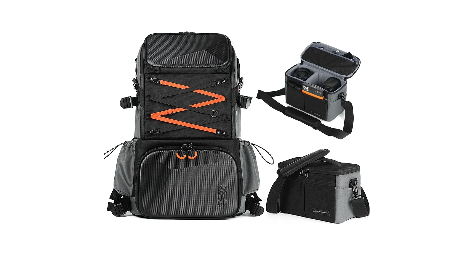 NNEOBA 2-in-1 Grey Camera Backpack and Sling Waist Bag